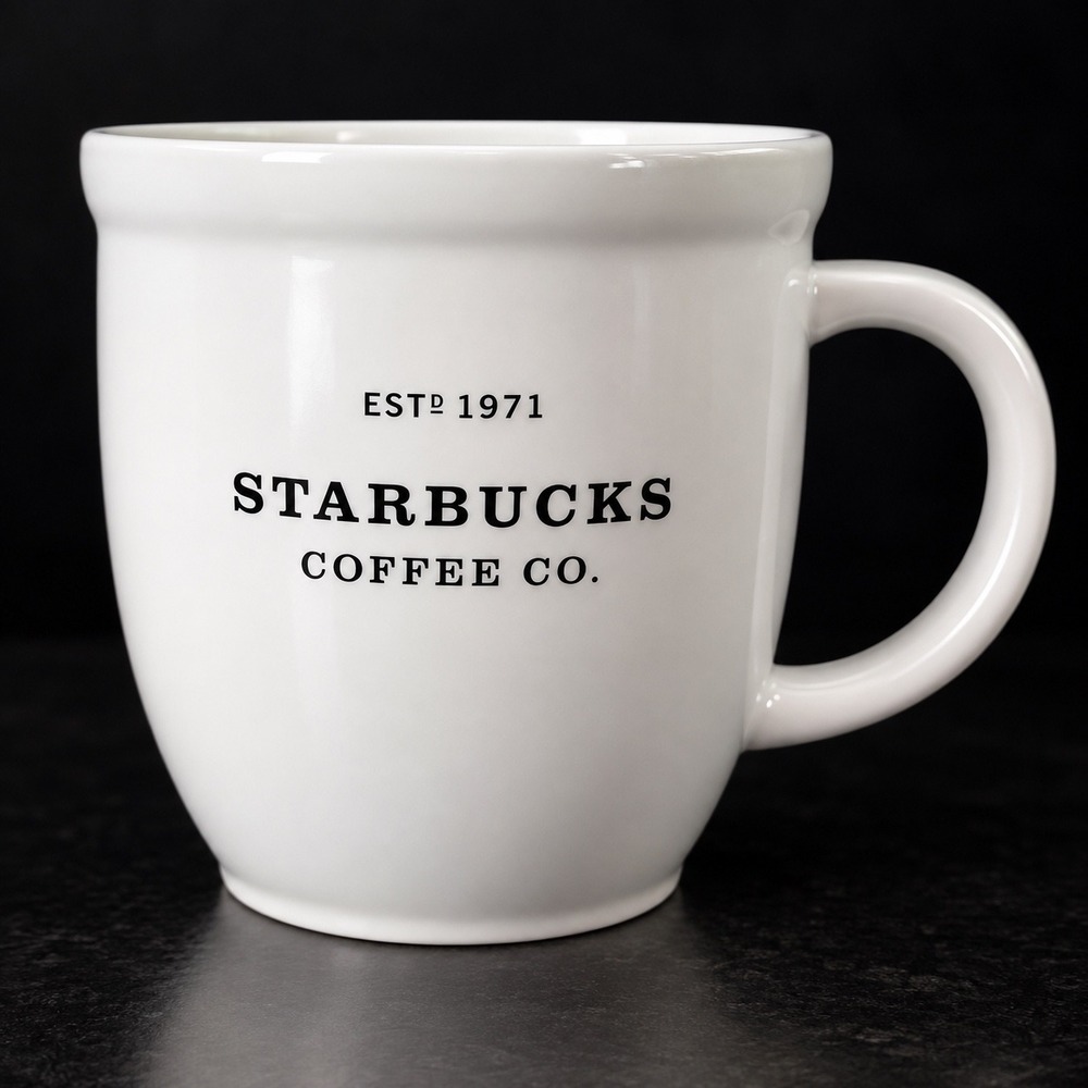 2007 Starbucks Barista Abbey Mug 18 oz ESTD 1971 White Black